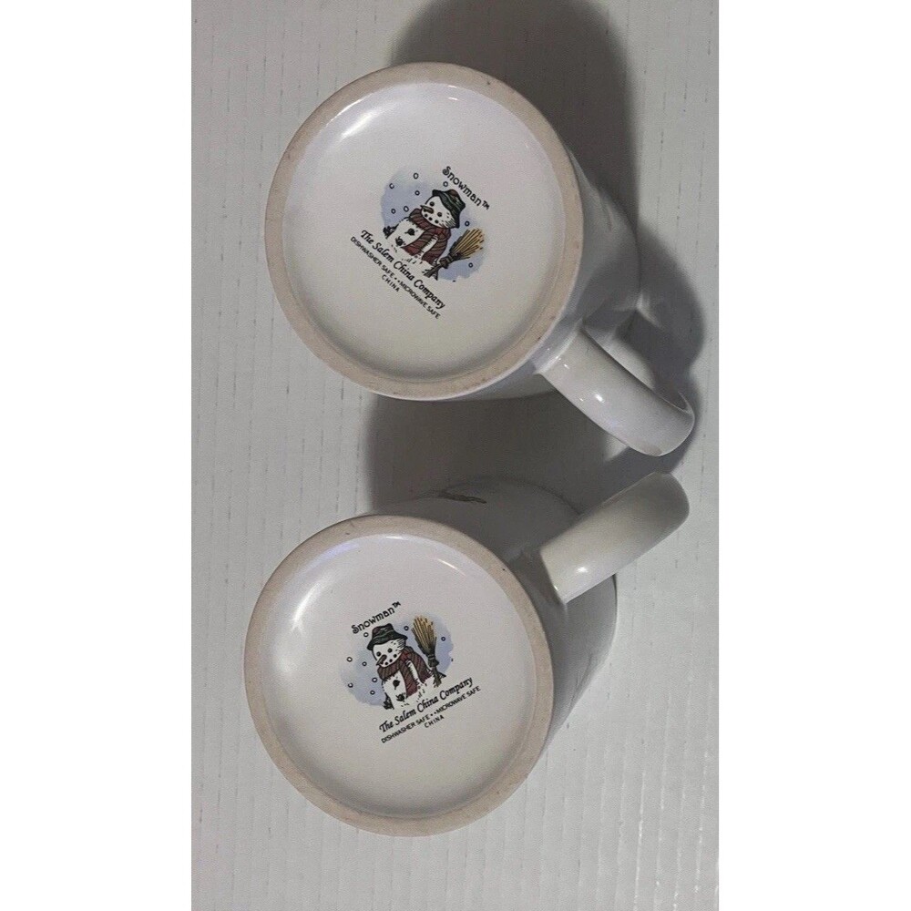Set of  Two Vintage  Snowman by Salem China Christmas Holiday Red trim Mugs - Picture 14 of 15